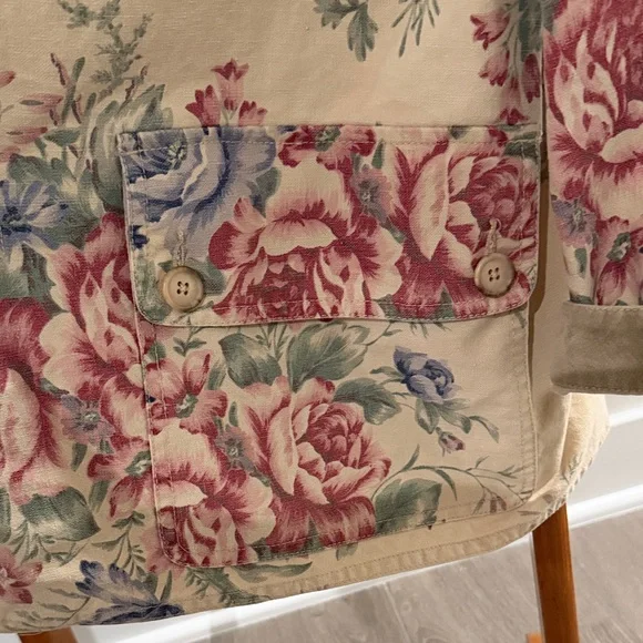 Vintage 1990s Coldwater Creek Floral Barn Chore Jacket with Corduroy Detail - Picture 6 of 6